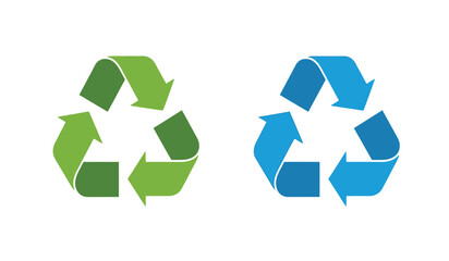 Obraz premium Recycling symbols in green and blue colors on for eco friendly and environmental concepts