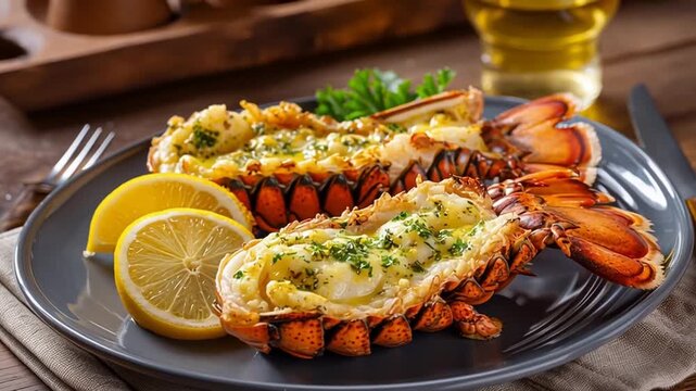grilled lobster tail with melted garlic butter