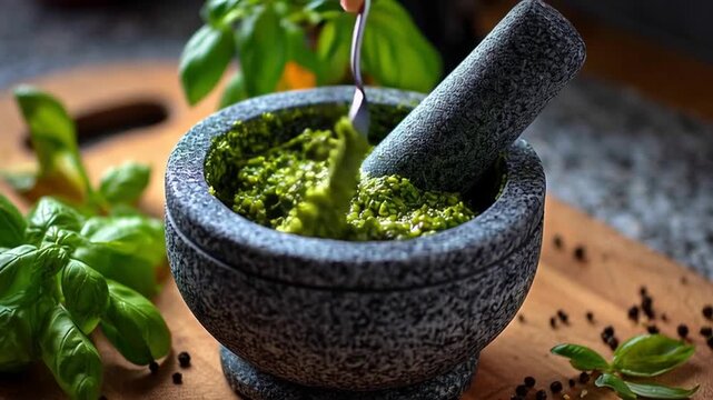 basil pesto preparation