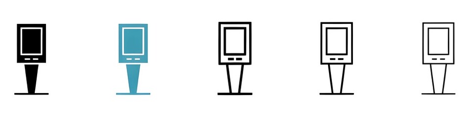 Kiosk vector icon set. Digital payment machine symbol. Self checkout interactive screen device icon in black and white color.