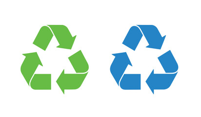 Obraz premium Recycling symbols in green and blue colors on for eco friendly and environmental concepts
