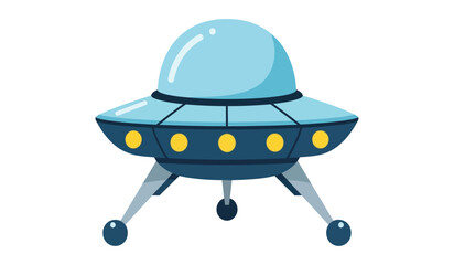 A cartoon illustration of a light blue flying saucer with a dark blue underbelly and yellow lights © lors of design
