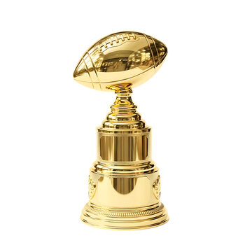 Golden american football championship trophy on transparent background