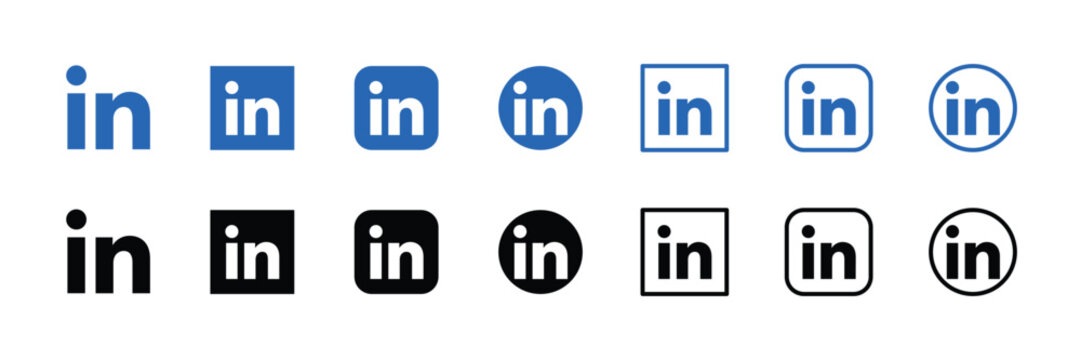 linkedin logo icon collection blue and black social media network symbol set