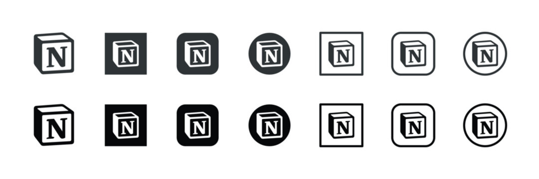 notion logo icon collection black and white productivity app symbol set