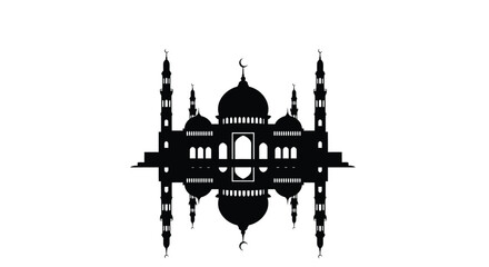 Islamic Mosque Silhouette with Domes and Minarets on White Background © MSTAKLIM
