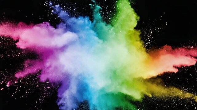Colorful Powder Explosion Bursting Isolated on Black Background - Stock Media