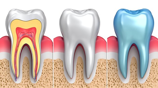 Clean medical stock image of tooth root anatomy isolated on white background high detail soft lighting dentistry education ready, Realistic Photo