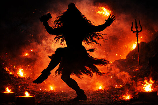 Shiva Nataraja Silhouette Tandava Dance In Sacred Fire Landscape