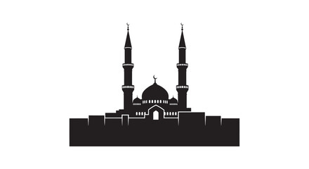 Mosque Silhouette with Minarets and Dome in Simple Design