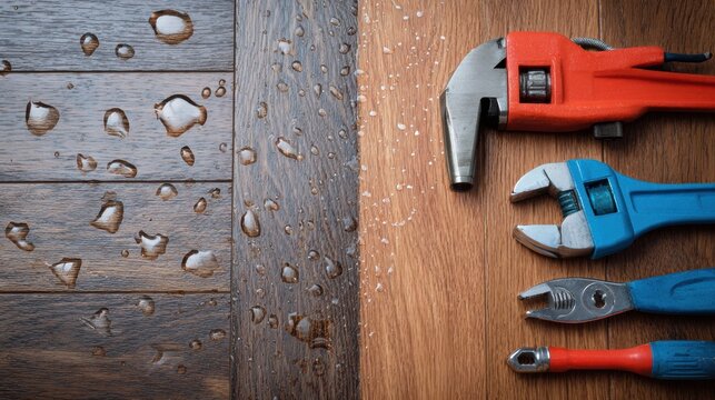 Tools for Leak Prevention and Damage Control on a Dry Floor With Clear Space for Use and Display