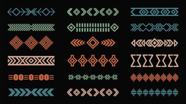 Aztec Navajo Border Vector Set with Southwestern Art Symbols, Traditional Tribal Geometric Patterns for Decorative Frames, Text Dividers, Branding, Posters, and Cultural Design Projects