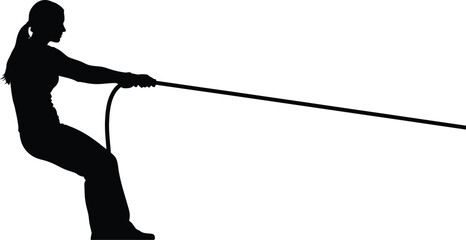 Woman pulling rope silhouette action event vector illustration on isolated