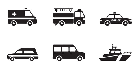 Emergency services and rescue vehicles vector silhouette collection with ambulance fire truck and police car © Mojnur