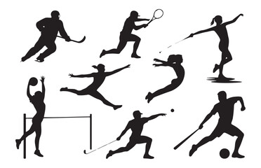 Naklejka premium Set of sporting silhouettes depicting male and female athletes in various poses and sports actions