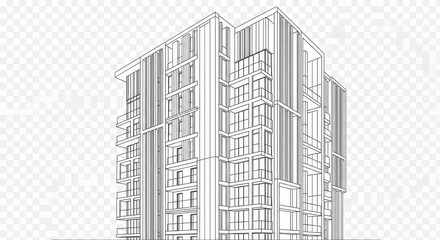 Modern Apartment Building Blueprint Sketch - Architectural Design