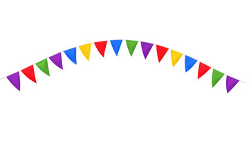 Fototapeta premium Colorful bunting flags forming an arch, bright pennants decorating for a festive celebration, party garland on transparent background