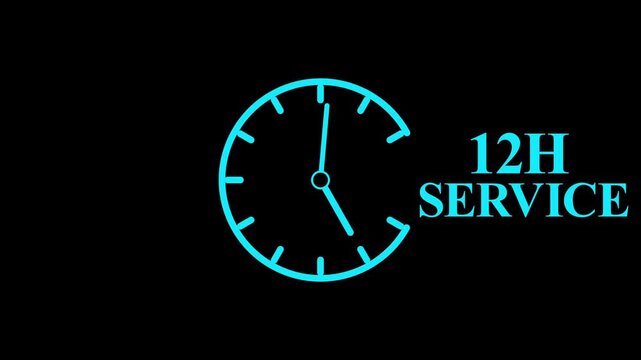 12 hours service clock icon. Online customer care, real-time customer assistance to ensure complete customer satisfaction. 12 Hours Service Logo with Minimal Clock ...