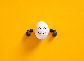 Egg character enjoying music or podcast with wireless earbuds
