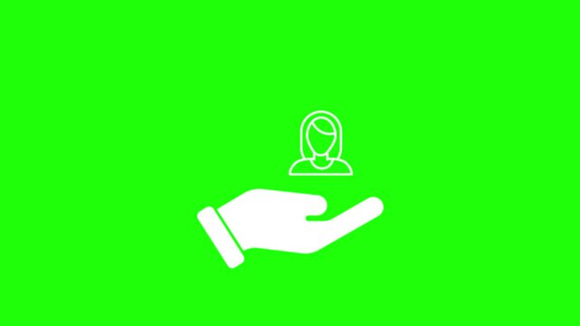 Hand Holding User Profile Icon Animation on Green Screen Customer Support Account Concept