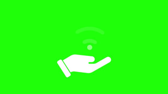 Hand Holding WiFi Signal Icon Animation on Green Screen Wireless Internet Network Concept