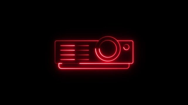 glowing abstract neon overhead projector icon animation, red projector icon animated, projector 4d motion video animation on black background.