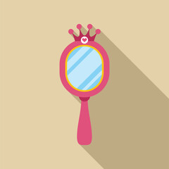 Fototapeta premium Pink hand mirror with a crown top and long shadow indicating beauty and vanity