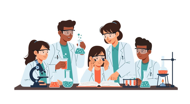 Students in science lab with equipment and experiments