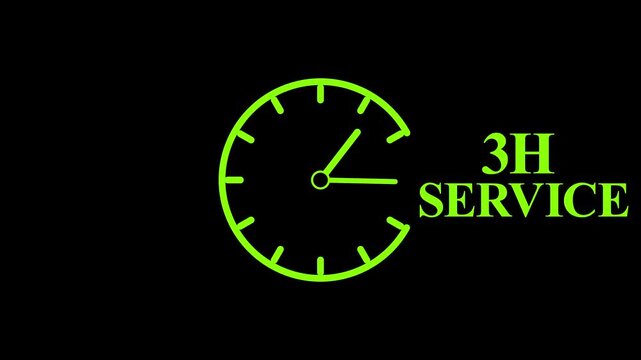 3H Service Clock Icon &ndash; Minimal Customer Support Logo on Black Background.