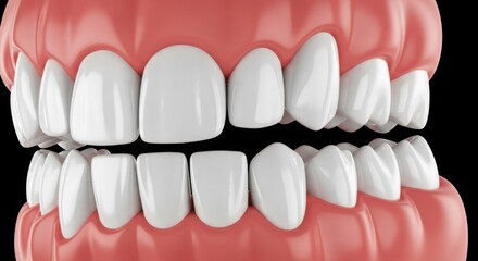 Obraz premium 3D Render of Perfect White Teeth and Healthy Gums on Black Background for Cosmetic Dentistry and Oral Hygiene Marketing.