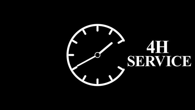4H Service Clock Icon &ndash; Minimal Customer Support Logo on Black Background.