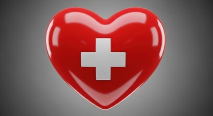 Obraz premium Conceptual 3D Red Heart with White Cross for Medical Insurance and Healthcare Marketing. Symbolizing Emergency Service, Cardiology, and Life Saving.