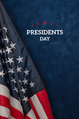 Presidents day greetings card with US flag and typography text