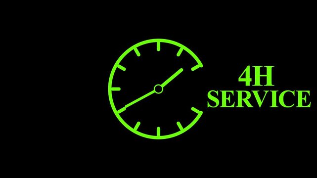 4H Service Clock Icon &ndash; Minimal Customer Support Logo on Black Background.