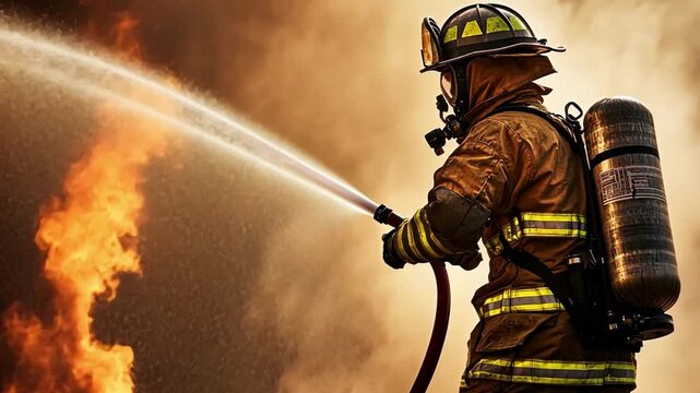 Footage of firefighters at work, battling flames, and performing fire rescue operations. Shows fire safety, emergency response, and professional firefighting in action. Ideal for safety, rescue, and