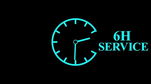 6H Service Clock Icon &ndash; Minimal Customer Support Logo on Black Background.
