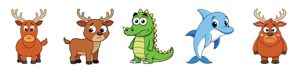 Obraz premium cartoon angry animals set featuring dinosaurs and leopards 