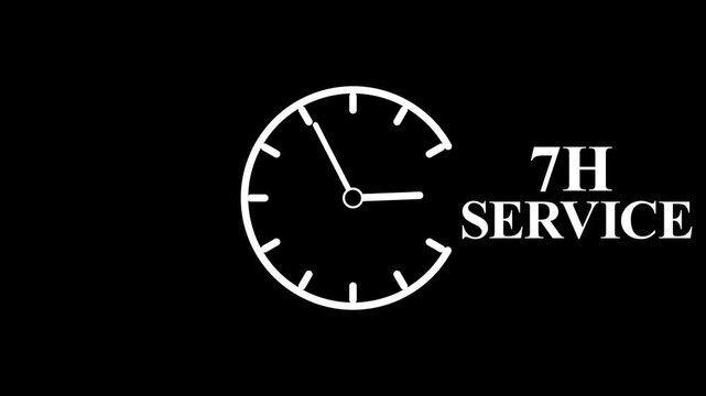 7H Service Clock Icon &ndash; Minimal Customer Support Logo on Black Background.