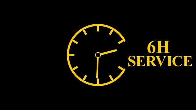 6H Service Clock Icon &ndash; Minimal Customer Support Logo on Black Background.