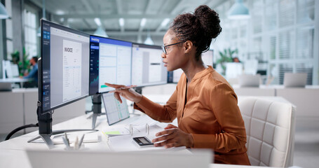 Young African-American Woman Using Computer To Handle Taxes