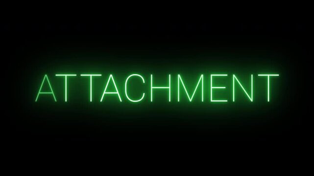 Flickering neon green glowing attachment sign animated black background.