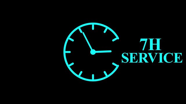7H Service Clock Icon &ndash; Minimal Customer Support Logo on Black Background.