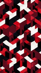 Vibrant red and black geometric pattern with dynamic white accents