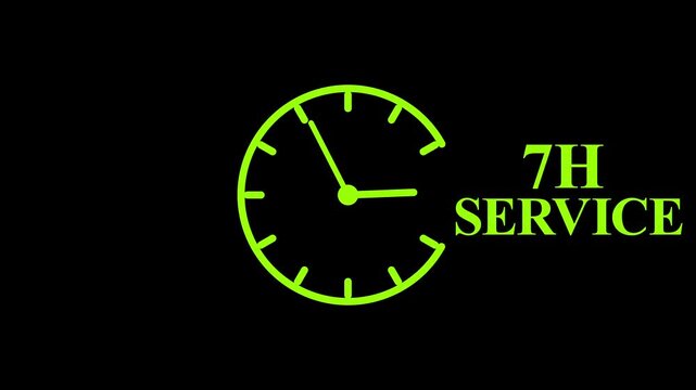 7H Service Clock Icon &ndash; Minimal Customer Support Logo on Black Background.