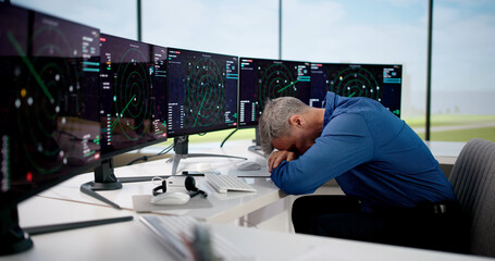 Sleeping Air Traffic Controller Battles Boredom © Andrey Popov