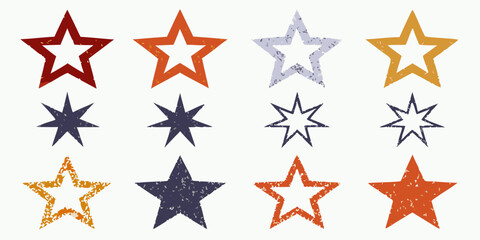 Obraz premium Colorful stars and starbursts arranged in a grid on a white background