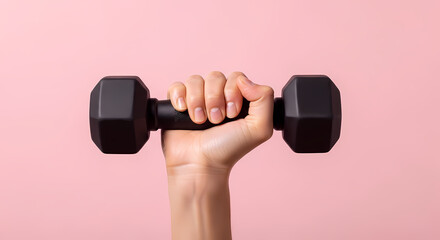 Hand Holding Black Dumbbell
