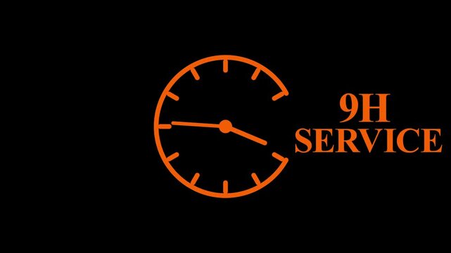 9H Service Clock Icon &ndash; Minimal Customer Support Logo on Black Background.