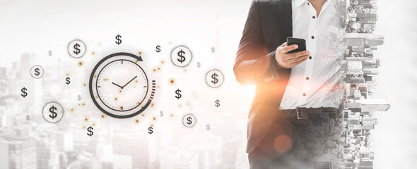 The concept of 'time is money' in business and finance. Represents financial efficiency, investment...