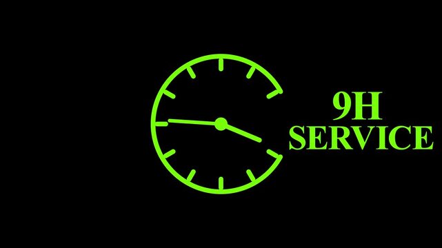 9H Service Clock Icon &ndash; Minimal Customer Support Logo on Black Background.